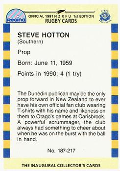 1991 Regina NZRFU 1st Edition #187 Steve Hotton Back